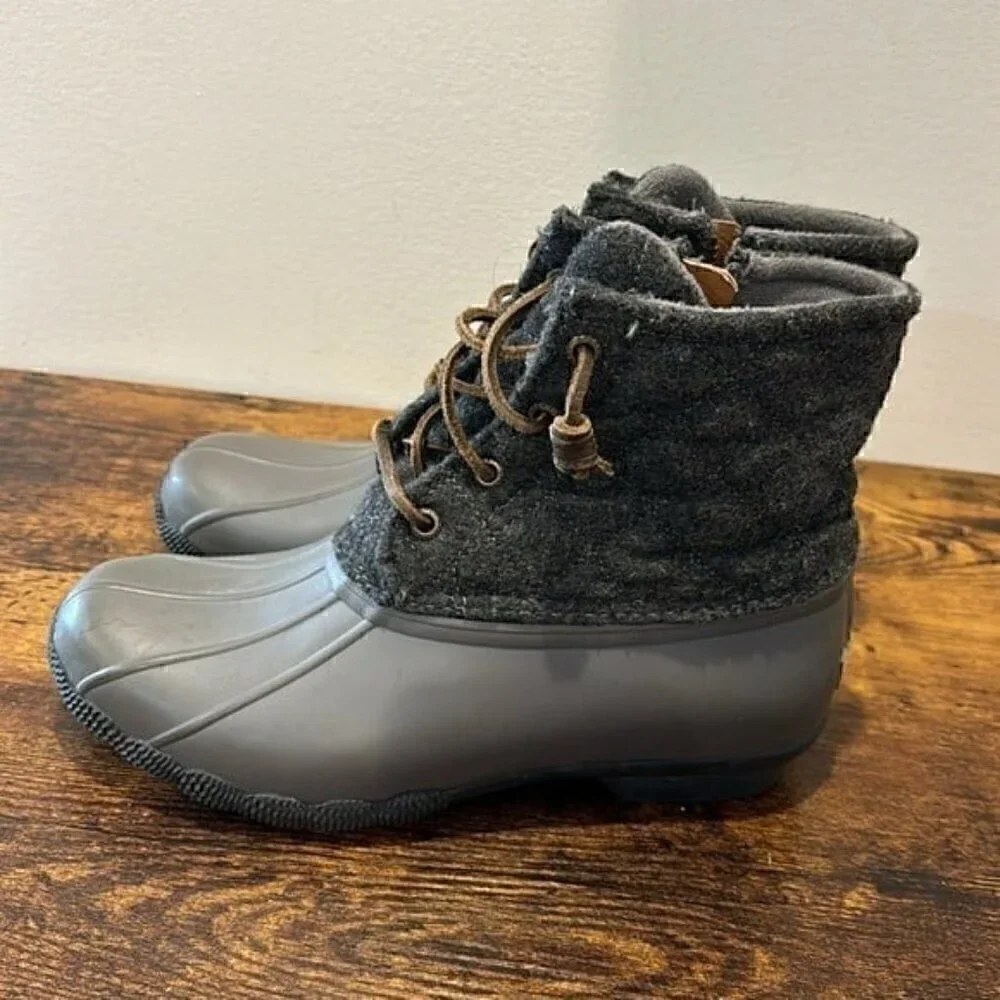 Sperry gray saltwater rain duck booots wool blend size 7